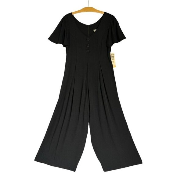 Vintage Jeffrey & Dara by Linda Hutley Black Loose Wide Leg Jumpsuit Size 6 NWT - Picture 1 of 10